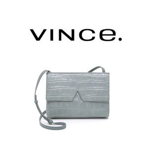 VINCE Blue Croc Embossed Leather V Baby Crossbody